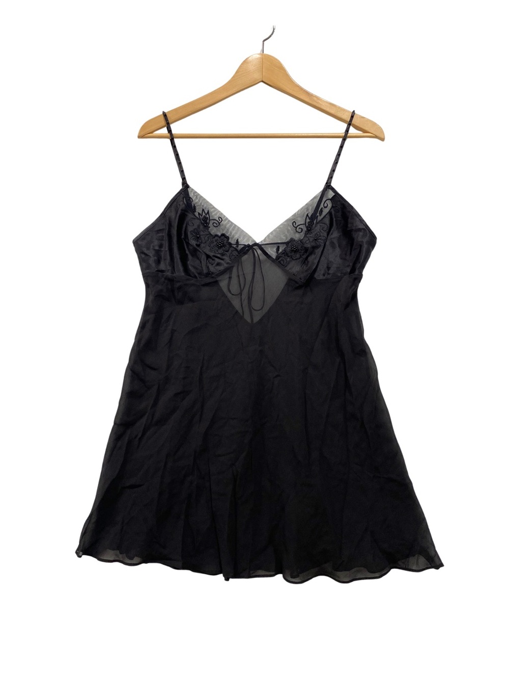 NWT Vintage Victoria's Secret Silk Beaded Babydoll Chemise Sheer Black Slip L